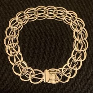 Vintage JB Sterling Silver Linked Bracelet w/ SS Roping Through Center 7.5 Inch